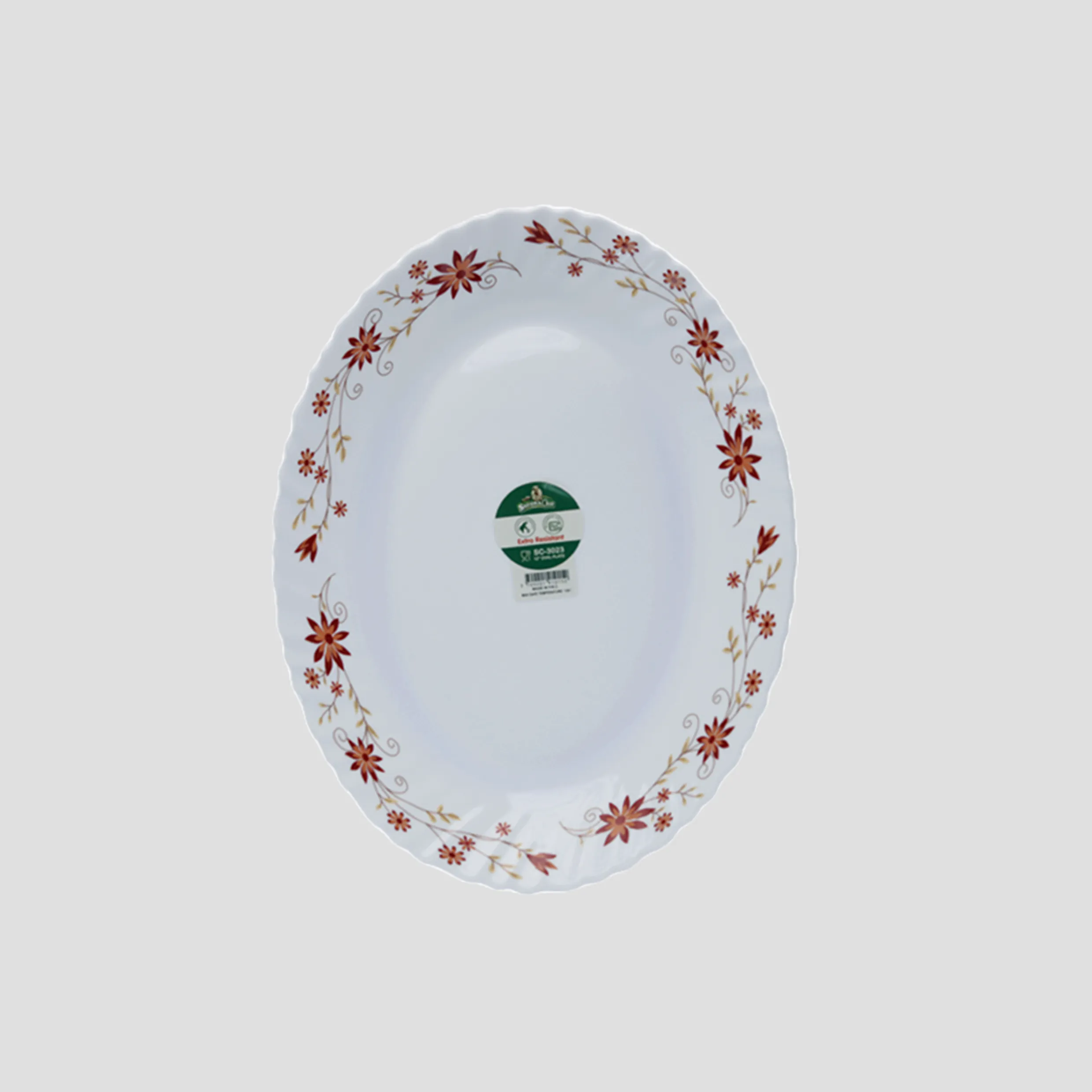 Sayona Chef SC-3023 K-1038 12-Inch Oval Plate with Design - White