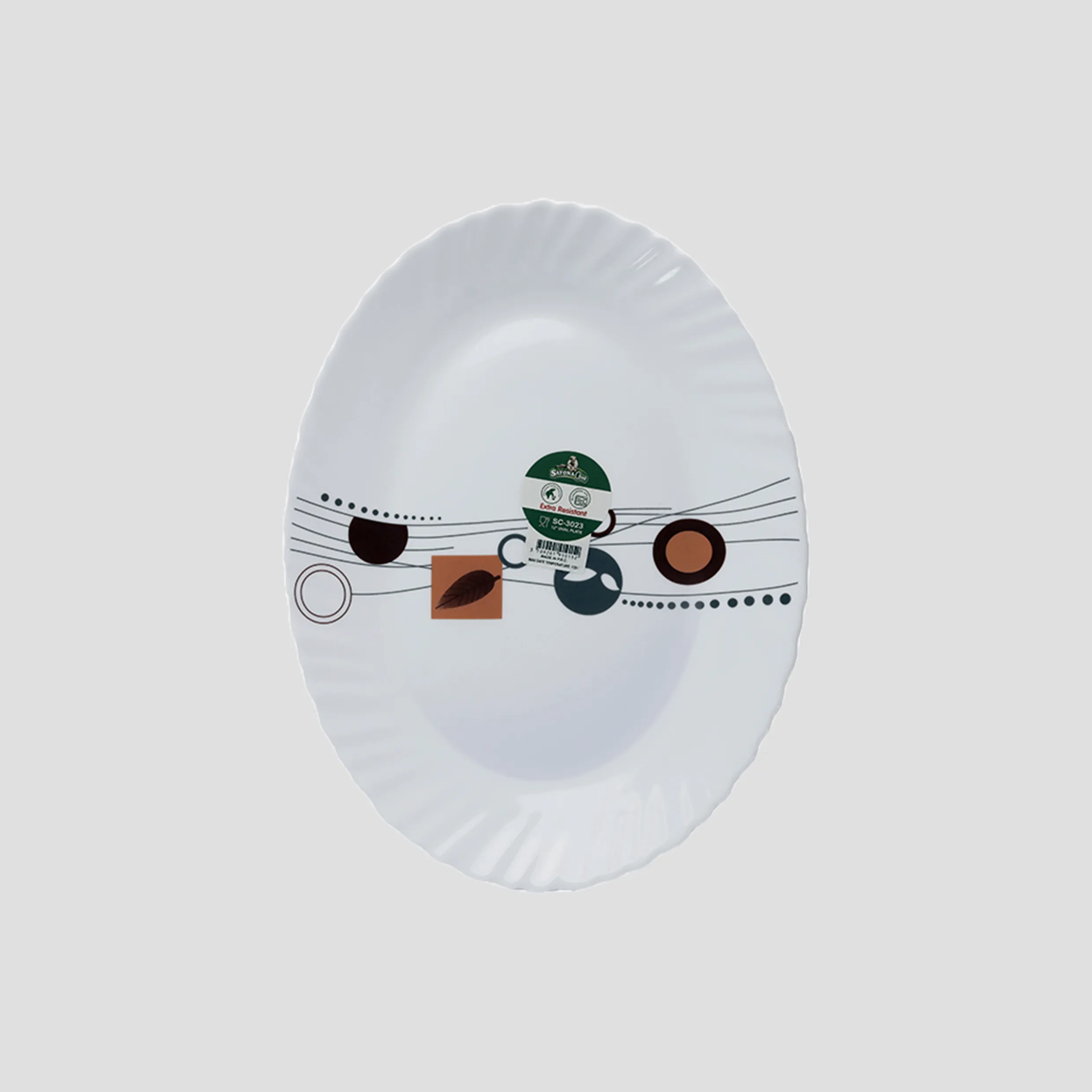 Sayona Chef SC-3023 K-1093 12-Inch Oval Plate with Design - White