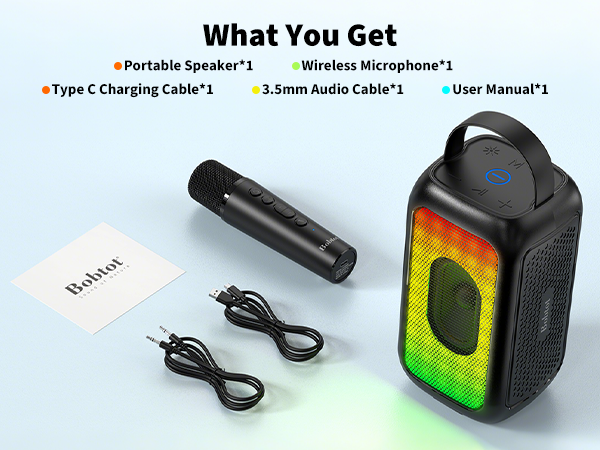 Bobtot EP20T Portable Karaoke Speaker with 2 Wireless Mics - Black - Image 2